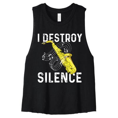 I Destroy Silence Saxophone Player Saxophonist Jazz Music Women's Racerback Cropped Tank