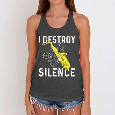 I Destroy Silence Saxophone Player Saxophonist Jazz Music Women's Knotted Racerback Tank