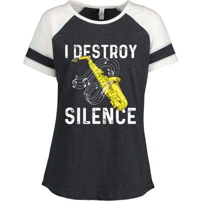 I Destroy Silence Saxophone Player Saxophonist Jazz Music Enza Ladies Jersey Colorblock Tee