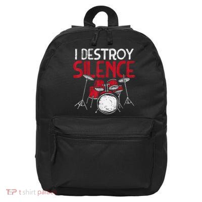 I Destroy Silence Drums Drumming Drummer Percussionist 16 in Basic Backpack