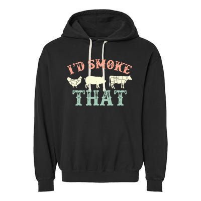 I D Smoke That Grilling Barbeque BBQ Garment-Dyed Fleece Hoodie