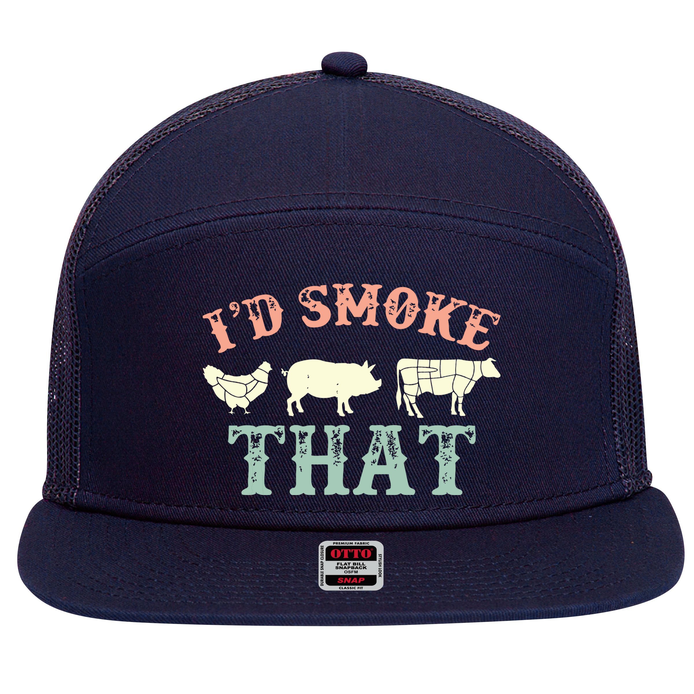 I D Smoke That Grilling Barbeque BBQ 7 Panel Mesh Trucker Snapback Hat