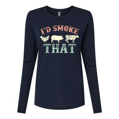 I D Smoke That Grilling Barbeque BBQ Womens Cotton Relaxed Long Sleeve T-Shirt