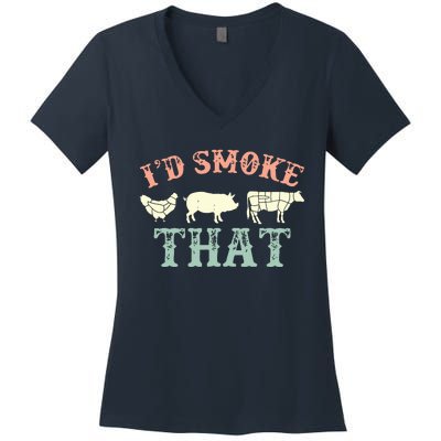 I D Smoke That Grilling Barbeque BBQ Women's V-Neck T-Shirt