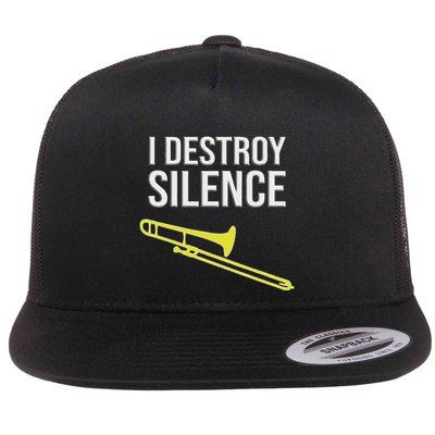 I Destroy Silence Concert Marching Band Funny Trombone Flatbill Hat