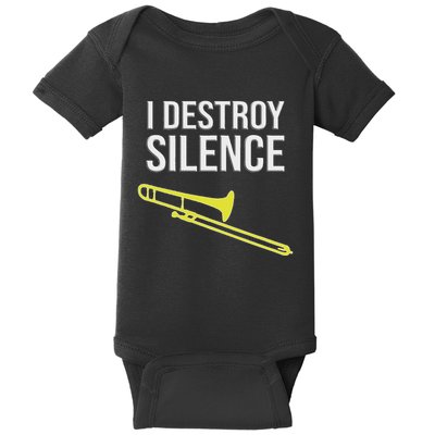 I Destroy Silence Concert Marching Band Funny Trombone Baby Bodysuit