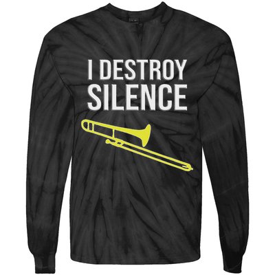 I Destroy Silence Concert Marching Band Funny Trombone Tie-Dye Long Sleeve Shirt