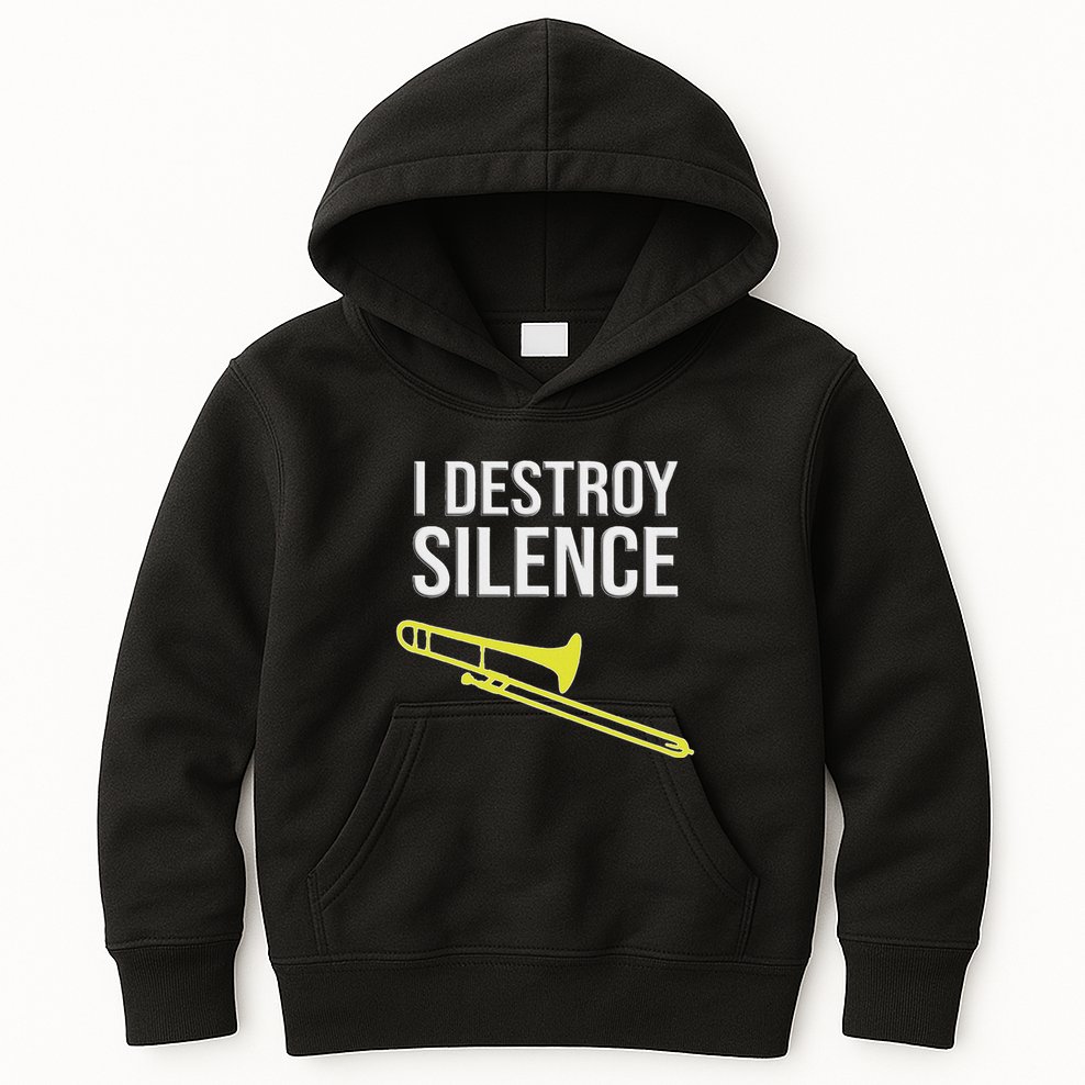 I Destroy Silence Concert Marching Band Funny Trombone Kids Hoodie