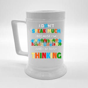 I Don't Speak Much Brilliant Puzzle And I'm Busy Thinking Autism Awareness Day Beer Stein