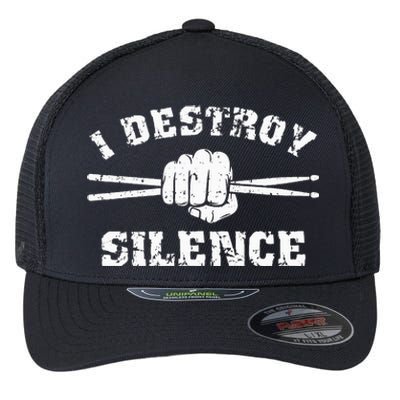 I Destroy Silence Awesome Drummer Drums Accessories Flexfit Unipanel Trucker Cap