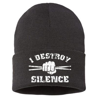 I Destroy Silence Awesome Drummer Drums Accessories Sustainable Knit Beanie