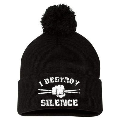 I Destroy Silence Awesome Drummer Drums Accessories Pom Pom 12in Knit Beanie