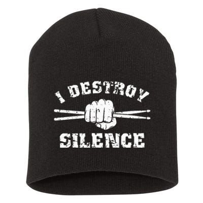 I Destroy Silence Awesome Drummer Drums Accessories Short Acrylic Beanie