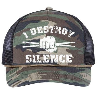 I Destroy Silence Awesome Drummer Drums Accessories Retro Rope Trucker Hat Cap