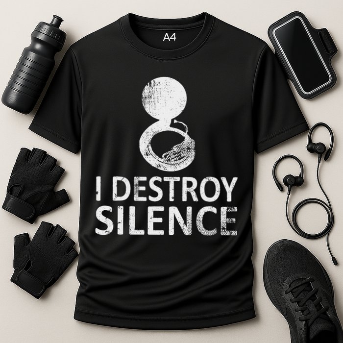 I Destroy Silence Funny Sousaphone Players Cooling Performance Crew T-Shirt
