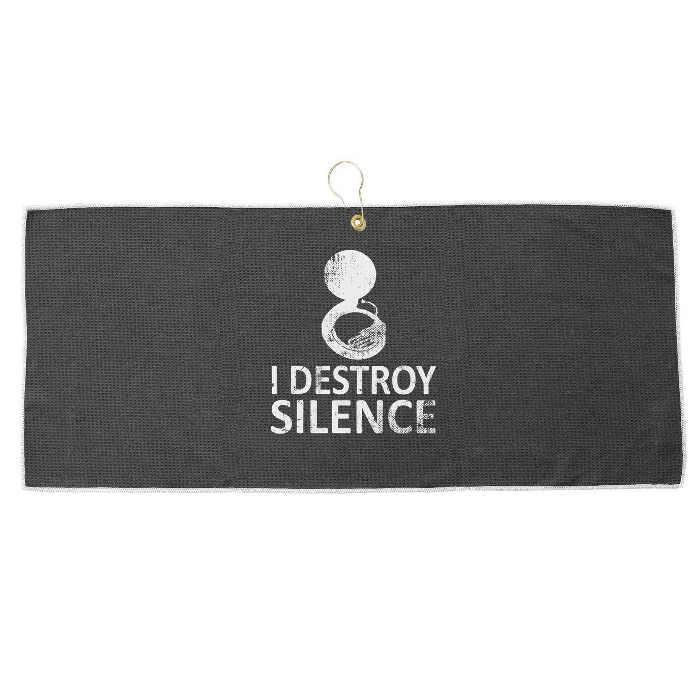 I Destroy Silence Funny Sousaphone Players Large Microfiber Waffle Golf Towel