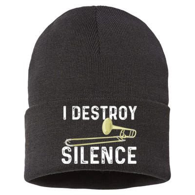 I Destroy Silence Trombonist Trombone Player Marching Band Sustainable Knit Beanie