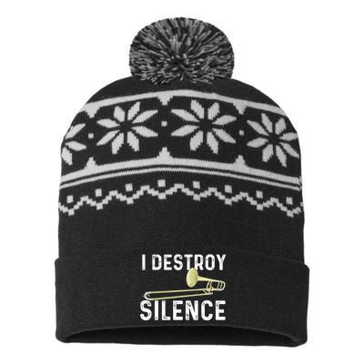 I Destroy Silence Trombonist Trombone Player Marching Band USA-Made Snowflake Beanie