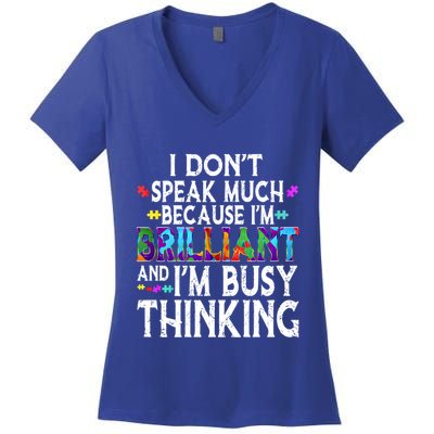 I Dont Speak Much Brilliant Autism Creature Autistic Meaningful Gift Women's V-Neck T-Shirt