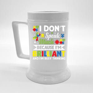 I Dont Speak Much Brilliant Autistic Autism Awareness Gift Funny Gift Beer Stein