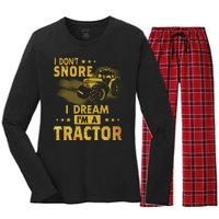 I Don't Snore I Dream I'm A Tractor Funny Gift For Dad Women's Long Sleeve Flannel Pajama Set 