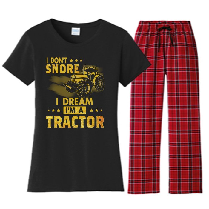 I Don't Snore I Dream I'm A Tractor Funny Gift For Dad Women's Flannel Pajama Set