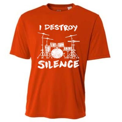 I Destroy Silence Drummer Gift Cooling Performance Crew T-Shirt