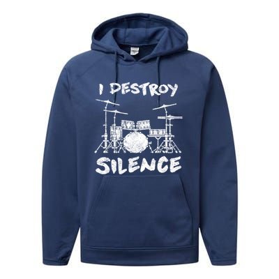 I Destroy Silence Drummer Gift Performance Fleece Hoodie