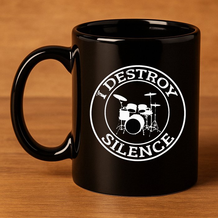 I Destroy Silence Drums Drum Set Drummer Gift 11oz C Handle Ceramic Mug