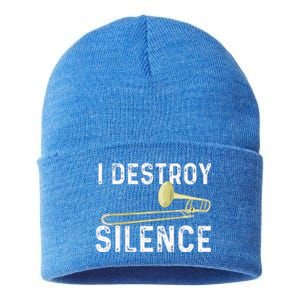 I Destroy Silence Trombonist Trombone Player Sustainable Knit Beanie