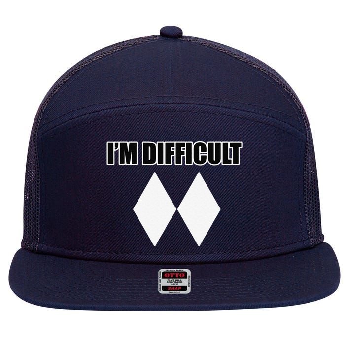 I'm Difficult Ski Funny Skier Snowboard Skiing 7 Panel Mesh Trucker Snapback Hat