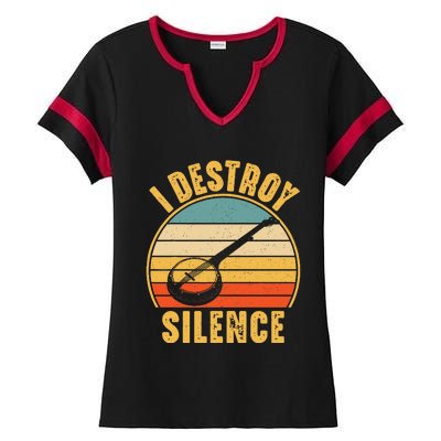 I Destroy Silence Banjo Funny Musical Instrument Ladies Halftime Notch Neck Tee