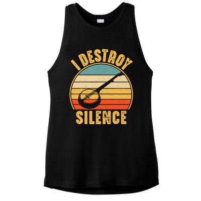 I Destroy Silence Banjo Funny Musical Instrument Ladies PosiCharge Tri-Blend Wicking Tank