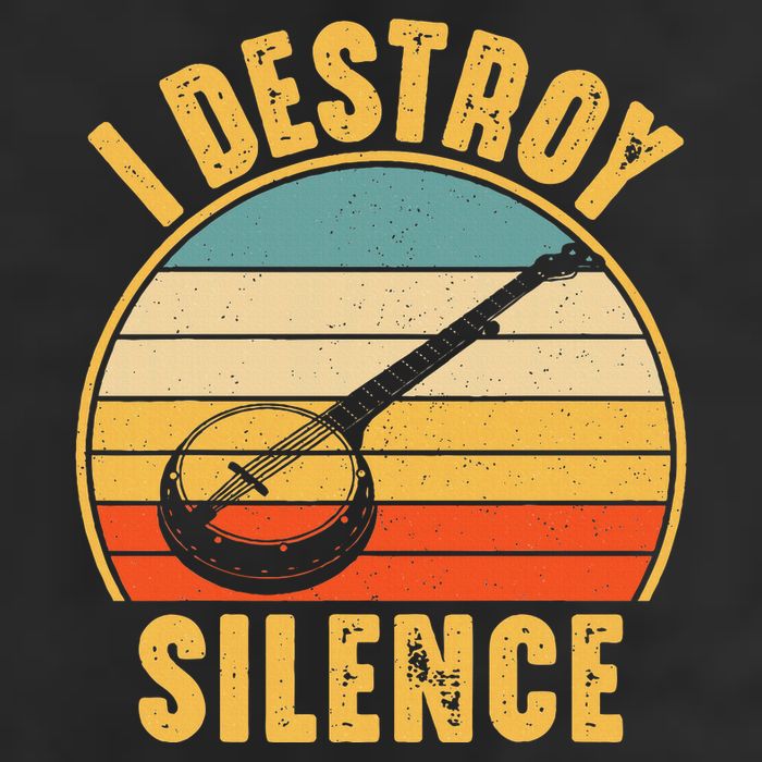 I Destroy Silence Banjo Funny Musical Instrument 7 Panel Mesh Trucker Snapback Hat