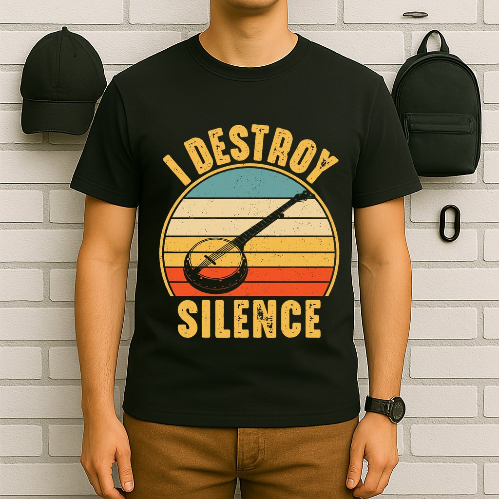 I Destroy Silence Banjo Funny Musical Instrument T-Shirt
