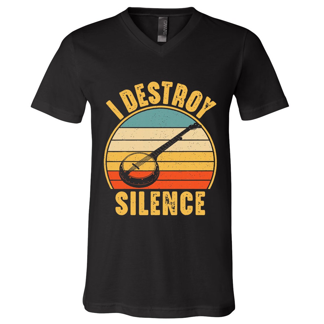 I Destroy Silence Banjo Funny Musical Instrument V-Neck T-Shirt