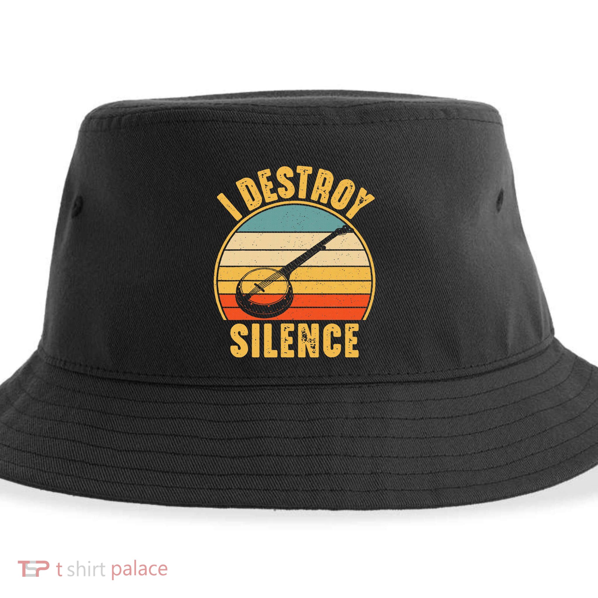 I Destroy Silence Banjo Funny Musical Instrument Sustainable Bucket Hat