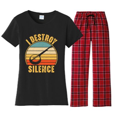 I Destroy Silence Banjo Funny Musical Instrument Women's Flannel Pajama Set