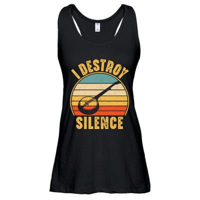 I Destroy Silence Banjo Funny Musical Instrument Ladies Essential Flowy Tank