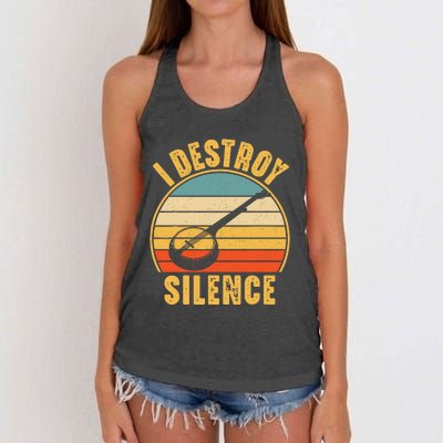 I Destroy Silence Banjo Funny Musical Instrument Women's Knotted Racerback Tank