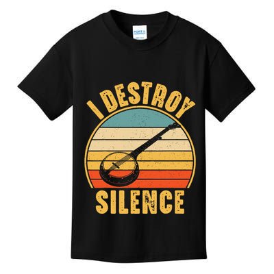 I Destroy Silence Banjo Funny Musical Instrument Kids T-Shirt