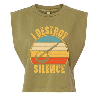 I Destroy Silence Banjo Funny Musical Instrument Garment-Dyed Women's Muscle Tee