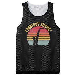 I Destroy Silence Saxophone Player Funny Jazz Saxophonist Mesh Reversible Basketball Jersey Tank