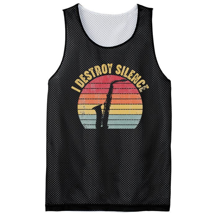 I Destroy Silence Saxophone Player Funny Jazz Saxophonist Mesh Reversible Basketball Jersey Tank