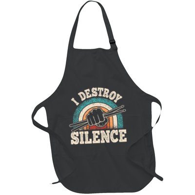 I Destroy Silence Retro Drummer Funny Drumming Lover Drum Full-Length Apron With Pockets