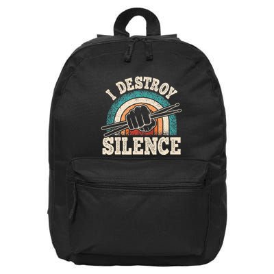 I Destroy Silence Retro Drummer Funny Drumming Lover Drum 16 in Basic Backpack