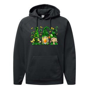 Irish Drinking Team Gnomes Holding Shamrock St Patrick's Day Performance Fleece Hoodie