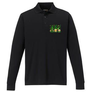 Irish Drinking Team Gnomes Holding Shamrock St Patrick's Day Performance Long Sleeve Polo