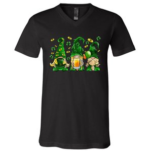 Irish Drinking Team Gnomes Holding Shamrock St Patrick's Day V-Neck T-Shirt