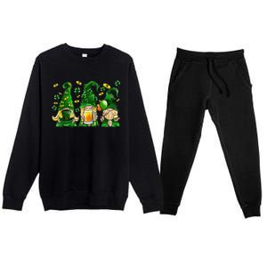 Irish Drinking Team Gnomes Holding Shamrock St Patrick's Day Premium Crewneck Sweatsuit Set